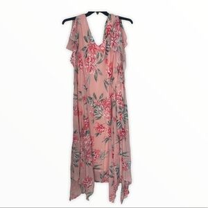 Robbie Bee Pink Coral Floral Chiffon Dress